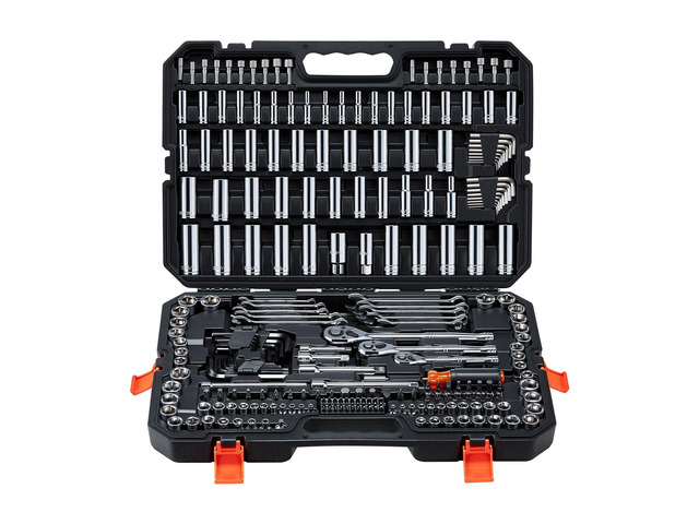 VEVOR Mechanics Tool Set, 253-Piece Mechanic Tool Kit, 1/4 in, 3/8 in, and 1/2 in Drive, SAE and Metric Socket Set, Wrenches, Screwdriver Bits,...
