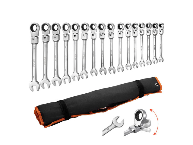 VEVOR Flex-Head Ratcheting Wrench Set, 30-Piece SAE and Metric, 72 Teeth, Cr-V Steel Ratchet Flexible Combination Wrench Set with Roll Up Pouch,...
