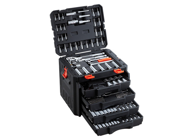 VEVOR Mechanics Tool Set, 297-Piece Mechanic Tool Kit, 1/4 in, 3/8 in, and 1/2 in Drive, SAE and Metric Socket Set, Wrenches, Screwdriver Bits,...