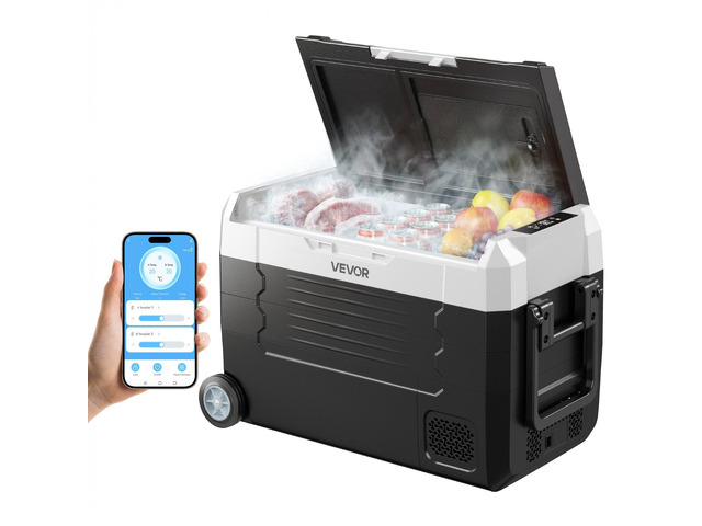 VEVOR Car Refrigerator, DC 12/24V AC100-240V Compressor Electric Cooler, -4°F to 68°F Truck Refrigerator with APP Control, Wheels & Dual Zone, 37...