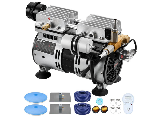 VEVOR Pond Aerators, 5.2CFM Aeration System for Lakes up to 3 Acres, 3/4 HP Air Compressor, 2 Diffusers & Two 100' Weighted Tubings, Outdoor Pond...