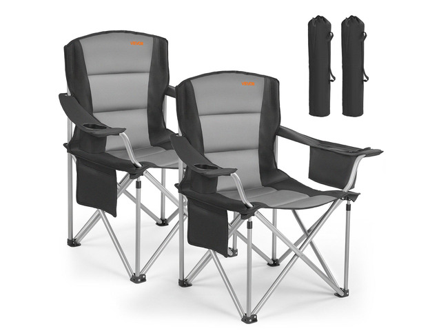 VEVOR Oversized Camping Chairs, 450 lbs Heavy Duty Support, Portable Folding Camp Chairs with Padded Backrest & Armrests, Cup Holder & Side Pocket,...