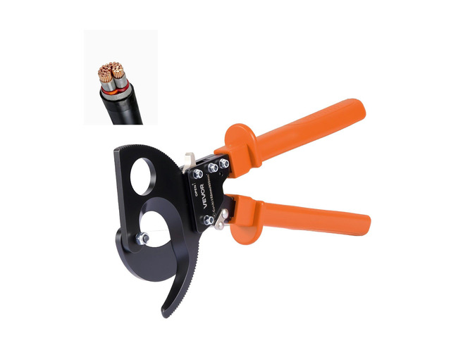 VEVOR Ratcheting Cable Cutter, Spring Steel Blades with PVC-Coated Handles, Quick-Release Button, Heavy Duty Ratchet Cable Wire Cutter for Cutting...