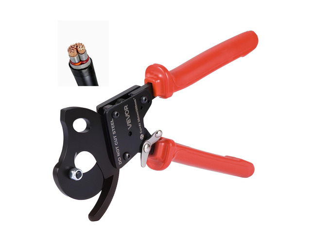 VEVOR Ratcheting Cable Cutter, Spring Steel Blades with PVC-Coated Handles, Quick-Release Button, Heavy Duty Ratchet Cable Wire Cutter for Cutting...