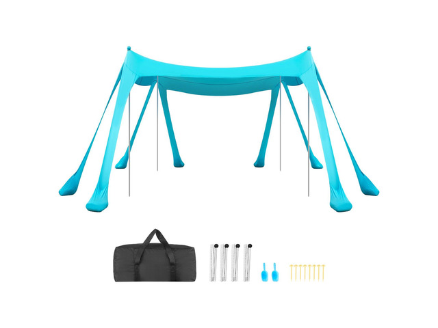 VEVOR Beach Tent Sun Shelter, UPF50+ Sun Protection, 6.6 ft Tall, 10 x 10 ft, Easy Pop Up Beach Canopy with Sandbags, Stability Poles, Sand...