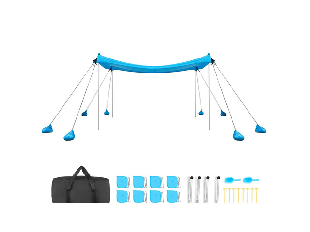 VEVOR Beach Tent Sun Shelter, UPF50+ Sun Protection, 6.6 ft Tall, 10x10 ft, Easy Pop Up Beach Canopy with 8 Sandbags, Stability Poles, Sand...