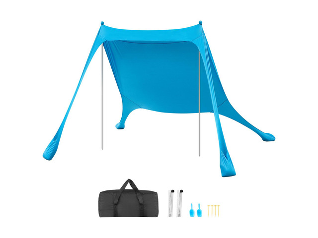 VEVOR Beach Tent Sun Shelter, UPF50+ Sun Protection, 6.6 ft Tall, 7.5x7.5 ft, Easy Pop Up Beach Canopy with Sandbags, Stability Poles, Sand...