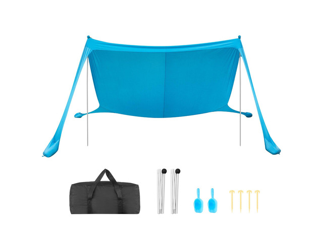 VEVOR Beach Tent Sun Shelter, UPF50+ Sun Protection, 6.6 ft Tall, 11 x 11 ft, Easy Pop Up Beach Canopy with Sandbags, Stability Poles, Sand...