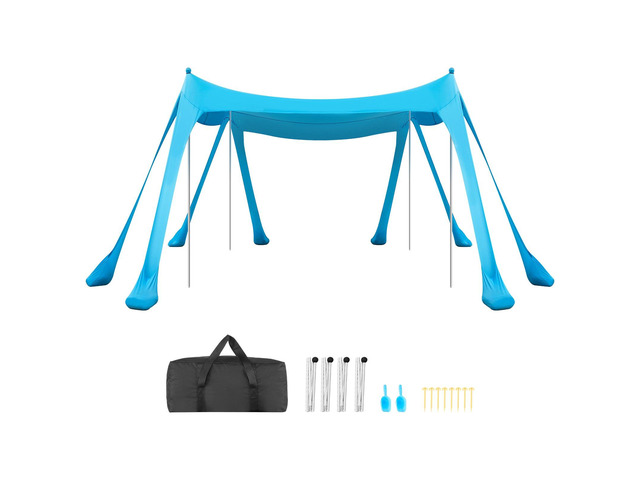 VEVOR Beach Tent Sun Shelter, UPF50+ Sun Protection, 6.6 ft Tall, 10 x 10 ft, Easy Pop Up Beach Canopy with Sandbags, Stability Poles, Sand...