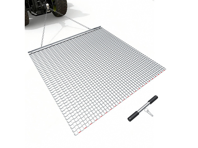 VEVOR Drag Harrow, 4 x 4 ft, High-Efficiency Chain Harrow Rake, ATVs UTVs Tractors Attachments, Durable Galvanized Steel Mesh Drag Mat with Towing...