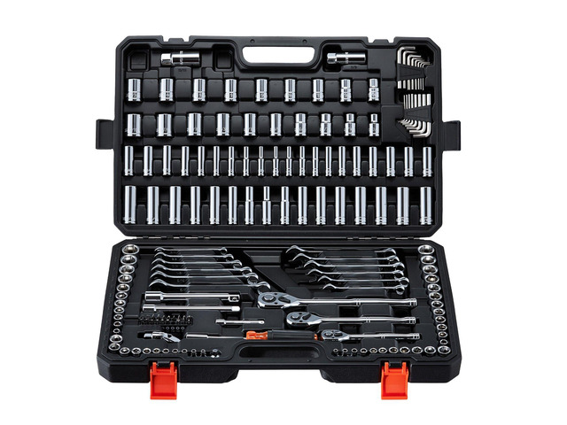 VEVOR Mechanics Tool Set, 159-Piece Mechanic Tool Kit, 1/4 in, 3/8 in, and 1/2 in Drive, SAE and Metric Socket Set, Wrenches, Screwdriver Bits,...