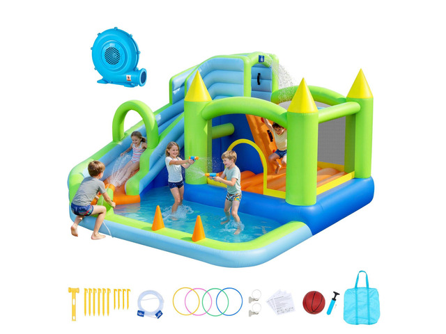 VEVOR Inflatable Bounce House, 11.3 x 12.3 x 7.0 ft Inflatable Bounce House Water Slide, Bouncer Castle with Castle Bounces, Basketball Hoop,...
