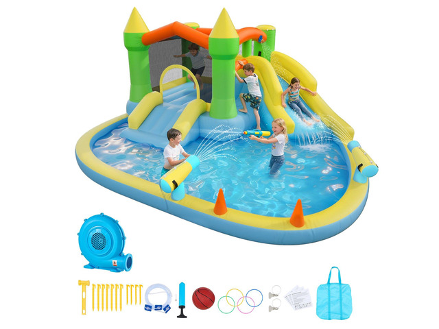 VEVOR Inflatable Bounce House, 12.5 x 13.1 x 6.5 ft Inflatable Bounce House Water Slide, Bouncer Castle with Castle Bounces, Basketball Hoop,...