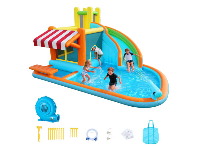 VEVOR Inflatable Bounce House, 14.9 x 12.8 x 7.8 ft Inflatable Bounce House Water Slide, Bouncer Castle with Castle Bounces, Tall Slide, Splash...