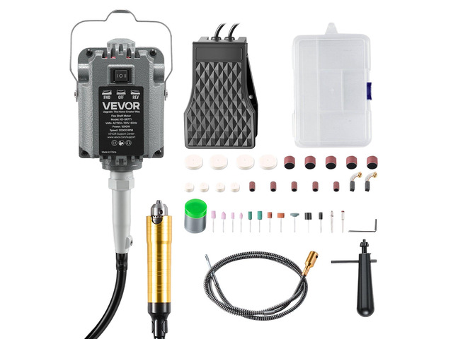 VEVOR Flex Shaft Grinder, 1000W 30000RPM Electric Flex Shaft Rotary Tool, Foot-Pedal Control Hanging Carver Grinder with 74PCS Accessory Kit for...