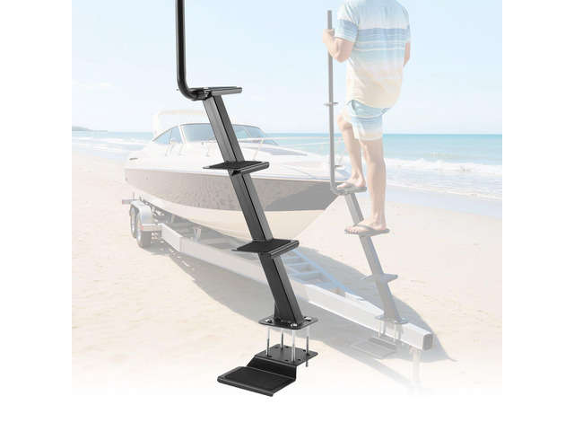 VEVOR Boat Trailer Steps, 4-Step, Heavy-Duty Boat Trailer Steps with Handle, Non-Slip Surface, 3 Mounting Angle Options, Carbon Steel Ladder...