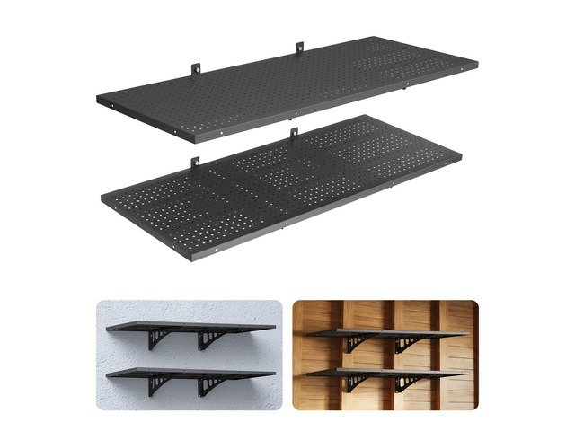 VEVOR 2-Tier Heavy Duty Wall Garage Shelving, 1.64 x 4 ft Steel Wall Mounted Shelving Unit, 19.68 x 48 Inch Per Shelf Floating Storage Metal Rack...