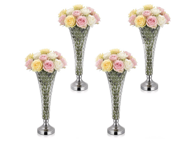 VEVOR 4 PCS Crystal Wedding Flower Vase, 20 in Tall Flower Table Centerpieces, Crystal Cylinder Banquet Vases Easy Installation, Versatile...