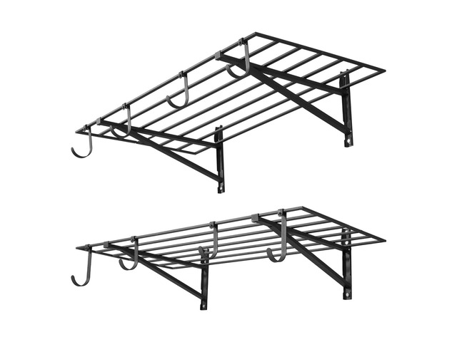 VEVOR 2-Tier Heavy Duty Wall Garage Shelving, 2 x 4 ft Steel Wall Mounted Shelving Unit with Hooks, 24 x 48 Inch Per Shelf Floating Storage Metal...
