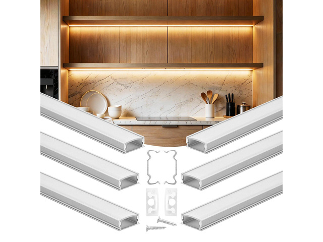 VEVOR 6-Pack 3.3 ft/1M U Shape LED Aluminum Channel, with Milky Cover, End Caps and Mounting Clips, Aluminum Profile for LED Strip Light...