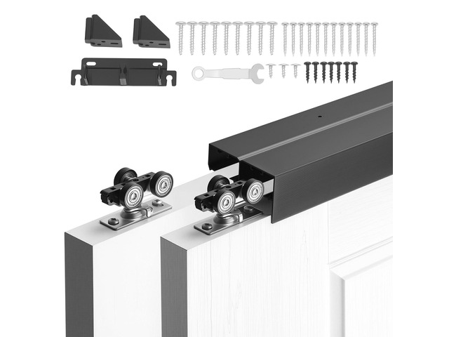 VEVOR Bypass Sliding Door Hardware Kit, 6 ft Aluminum Alloy Dual-Track Bypass Door Hardware, Smooth and Quiet Sliding, Easy to Install, for 1' to 1...