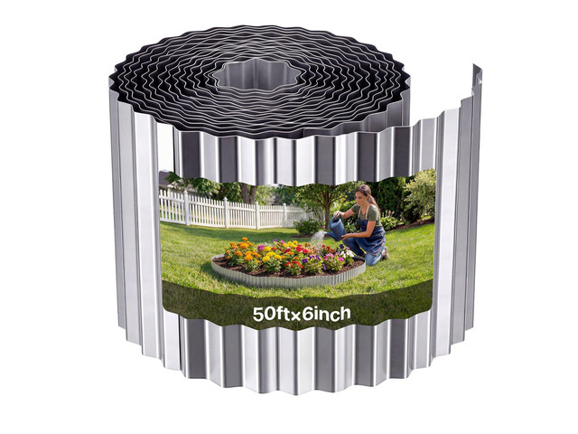 VEVOR Galvanized Steel Landscape Edging, 50 ft x 6 in Metal Edging for Landscaping with Gloves, Easy-to-Install Bendable Metal Strips, Heavy Duty...
