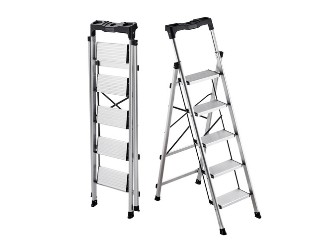 VEVOR 5 Step Ladder, Folding Step Stool with Wide Anti-Slip Pedal and Comfort Handgrip, 330 lbs Capacity Portable Aluminum Stepladder, Multi-Use...
