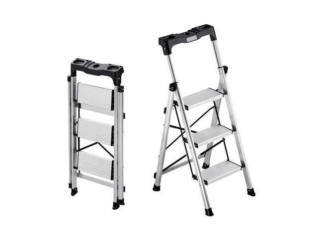 VEVOR 3 Step Ladder, Folding Step Stool with Wide Anti-Slip Pedal and Comfort Handgrip, 330 lbs Capacity Portable Aluminum Stepladder, Multi-Use...