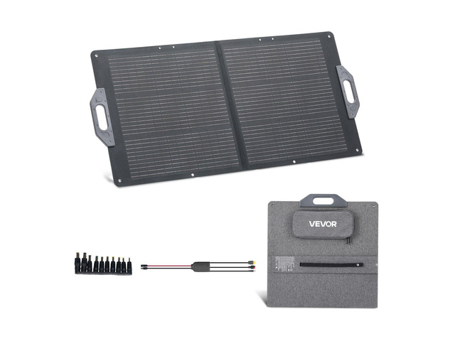 VEVOR 100W Foldable Solar Panel, 24% High-Efficiency Portable Monocrystalline Solar Panel Charger with MC4 Output, USB-A, Type-C & DC Ports, IP65...