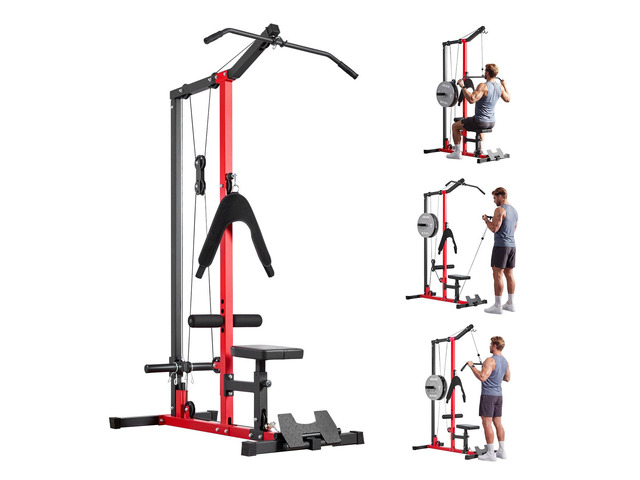 VEVOR LAT Pull Down Machine, 3-in-1 Row Cable Machine, Cable Machines Home Gym with 3-Level Adjustable Seat, 4-Level Adjustable Foam Roller, Load...