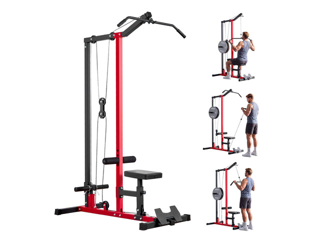 VEVOR LAT Pull Down Machine, 2-in-1 Row Cable Machine, Cable Machines Home Gym with 3-Level Adjustable Seat, 4-Level Adjustable Foam Roller, Load...