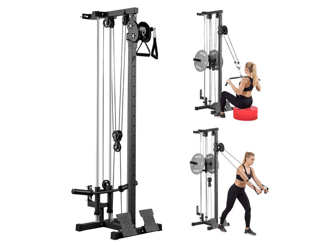 VEVOR LAT Pull Down Machine, 3-in-1 Row Cable Machine, Cable Machines Home Gym with 18-Level Height Adjustment, Wall-Mount Design, Load 500 lbs Lat...