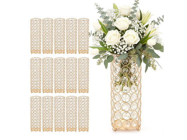 VEVOR 16 PCS Crystal Wedding Flower Vase, 10.24 in Tall Flower Table Centerpieces, Crystal Cylinder Banquet Vases Easy Installation, Versatile...