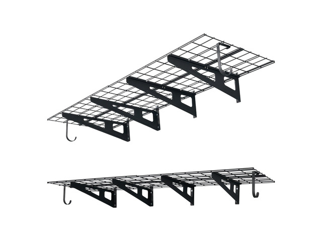 VEVOR 2-Tier Heavy Duty Wall Garage Shelving, 8 Pack 1 x 3 ft Steel Wall Mounted Shelving Unit with Hooks, 24 x 72 Inch Per Shelf Floating Storage...