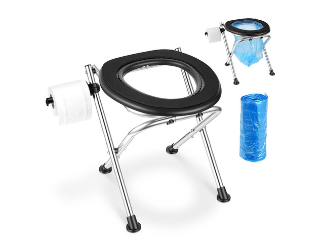 VEVOR Portable Toilet for Camping, 350 lbs Weight Capacity, Stainless Steel Foldable Camp Travel Toilet with Soft Seat for Adults, Suitable for...