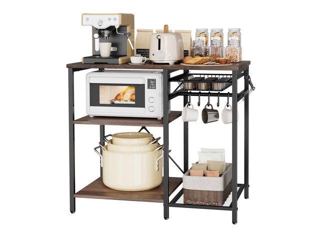 VEVOR Kitchen Bakers Rack, 35.4 inch Width Bakers Rack, Kitchen Stand with X-Shaped Support Bar, 5 S-Shaped Hooks, Multi-Layer Storage Shelf,...