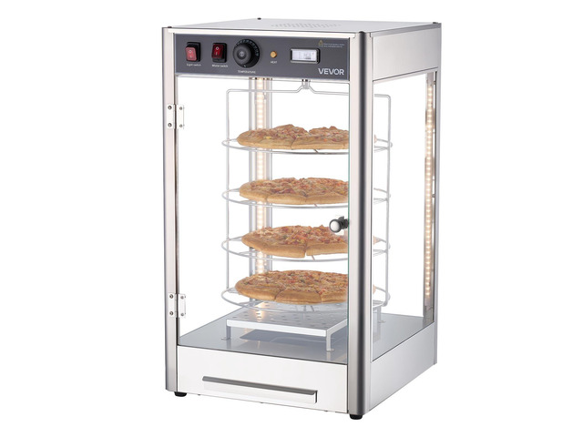 VEVOR Commercial Food Warmer Display, 4-Tier Pizza Warmer with Rotary Steam Heating for 14 in Pizza, 86~185 Temperature Control and Temp Display,...