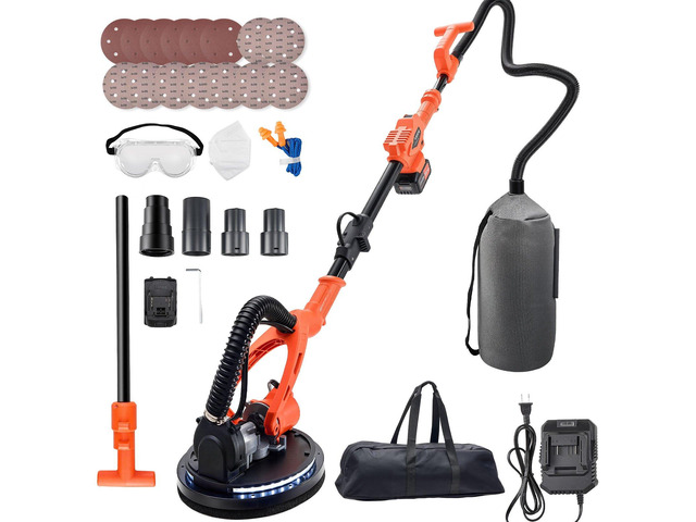 VEVOR Cordless Drywall Sander, 450W Electric Sander, Popcorn Ceiling Removal Tool with Vacuum Dust Collection, 7 Variable Speed 0-1600 RPM, LED...
