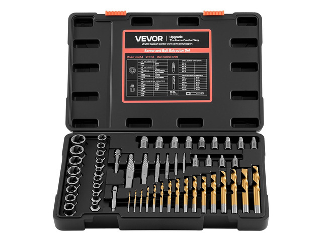 VEVOR Screw Extractor Set with Drill Bits, 54 Pieces, Easy Out Nut Bolt Extractors and Drill Bits, with Adapters, Solid Storage Case, Cr-Mo Steel...
