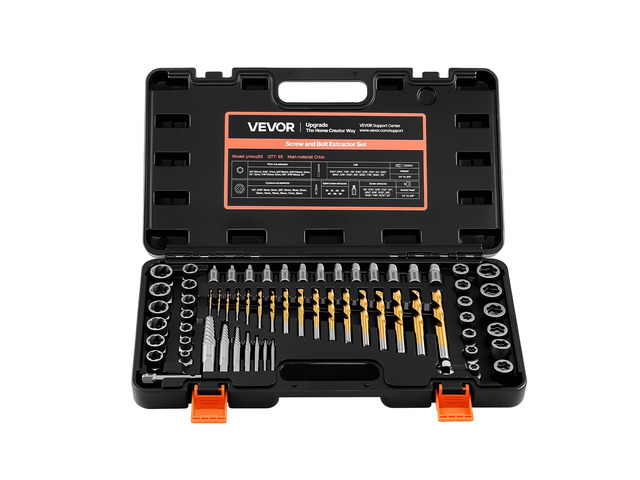 VEVOR Screw Extractor Set with Drill Bits, 65 Pieces, Easy Out Nut Bolt Extractors and Drill Bits, with Adapters, Solid Storage Case, Cr-Mo Steel...