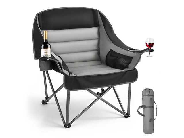 VEVOR Oversized Camping Chairs, 450 lbs Heavy Duty Support, Portable Padded Folding Camp Chairs with Dual Cup Holders & Wine Glass Holders, Carry...