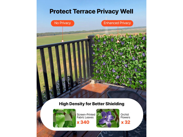 VEVOR Expandable Fence Privacy Screen, 25.5 x 122 in Expand Artificial Plant Wall, Realistic Artificial Ivy Panel with 50 Zip Ties, Decorative Faux...