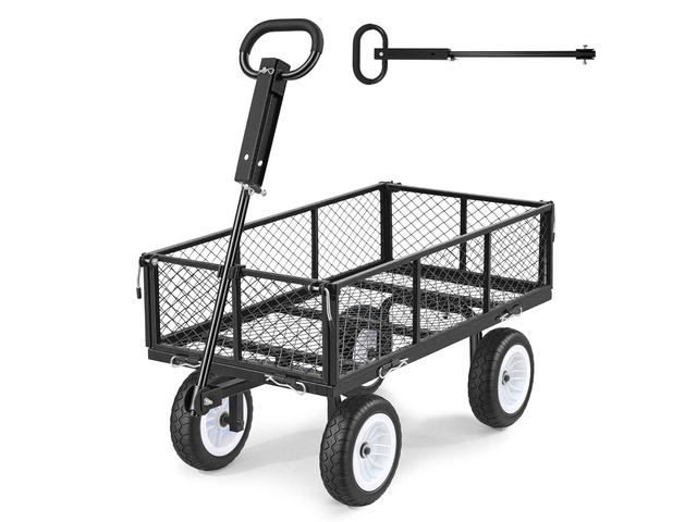VEVOR Garden Cart, 900 LBS, Heavy Duty Steel Yard and Garden Utility Wagon with 10-Inch Tires, Outdoor Gardening Stool with Adjustable Handle,...