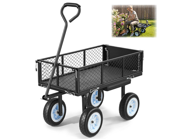 VEVOR Garden Cart with Seat, 500 LBS, Rolling Steel Garden Work Seat with Wheels, Heavy Duty Gardening Stool, with Tool Tray & Adjustable Handle,...