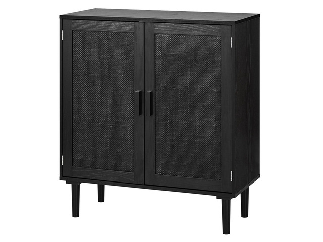 VEVOR Rattan Cabinet, Rattan Storage Cabinet with 2 Magnetic Doors and Adjustable Shelves, Accent Sideboard Buffet with Wooden Legs & Power Cord...