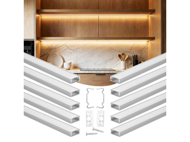 VEVOR 10-Pack 3.3 ft/1M U Shape LED Aluminum Channel, with Milky Cover, End Caps and Mounting Clips, Aluminum Profile for LED Strip Light...