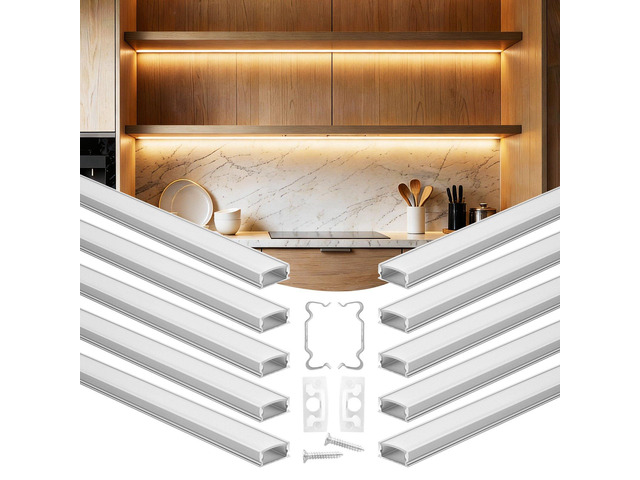 VEVOR 10-Pack 6.6 ft/2M U Shape LED Aluminum Channel, with Milky Cover, End Caps and Mounting Clips, Aluminum Profile for LED Strip Light...