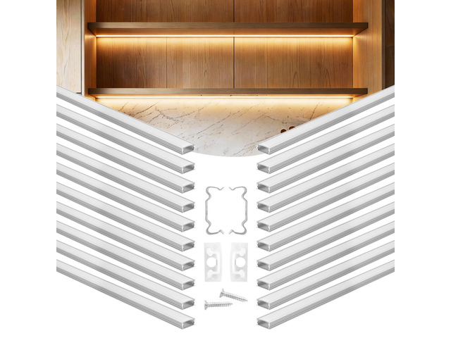 VEVOR 20-Pack 6.6 ft/2M U Shape LED Aluminum Channel, with Milky Cover, End Caps and Mounting Clips, Aluminum Profile for LED Strip Light...