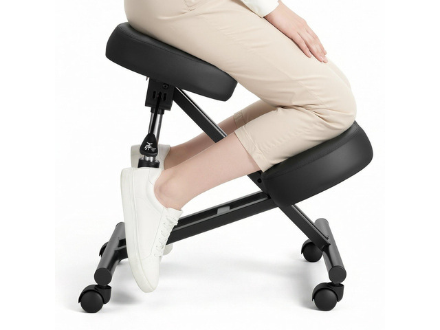 VEVOR Ergonomic Kneeling Chair with Wheels, Mobile X-Shaped Posture Knee Chair with Adjustable Height & Thick Foam Cushions, Natural Relief for...