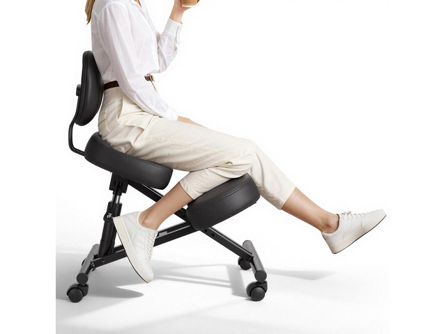 VEVOR Ergonomic Kneeling Chair with Backrest & Wheels, Mobile X-Shaped Posture Knee Chair with Adjustable Height & Thick Foam Cushions, Relief for...